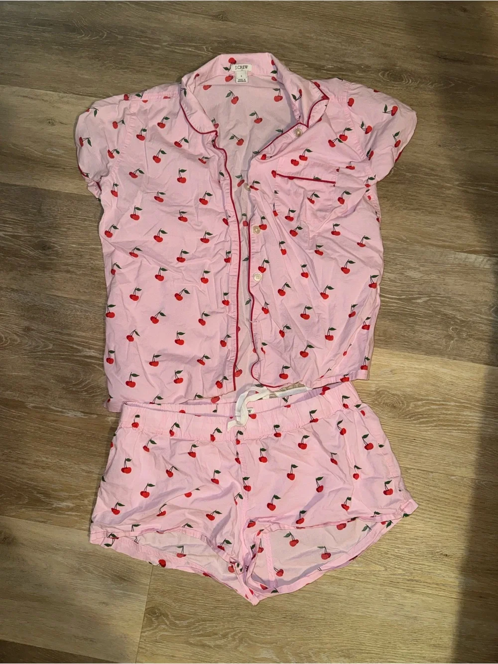 J. Crew Pink Cherry-Print Short Pajama Set - Picture 1 of 6